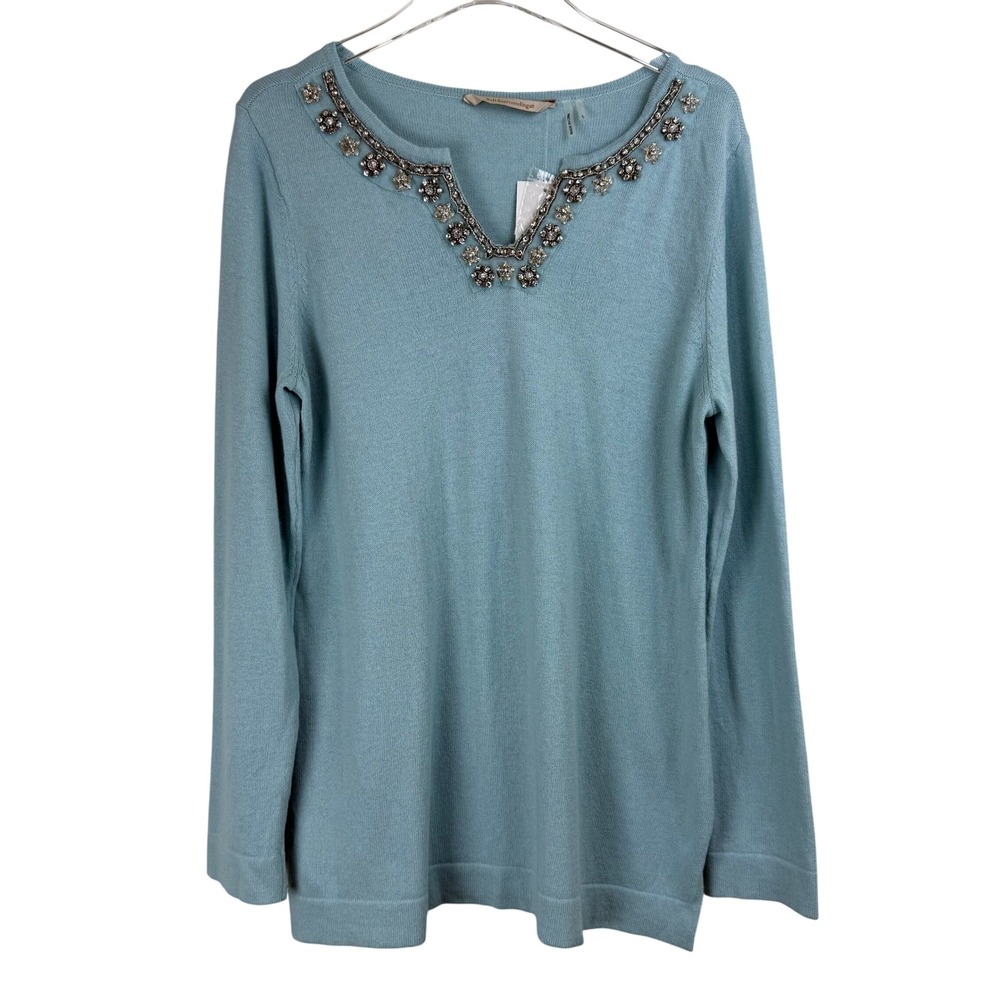NEW Soft Surroundings BIJOU Gem TUNIC Sweater Women LARGE Cashmere ROBIN'S EGG‎